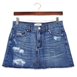 Evidnt Joanna Distressed Frayed Denim Mini Skirt